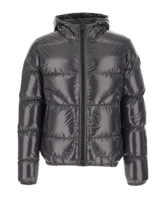 Herno Glossy Quilted Nylon Bomber Jacket With Logo Accents In Black
