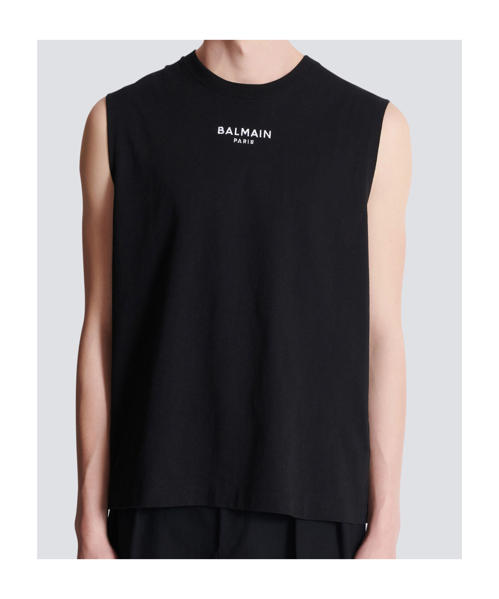 Balmain Black Crewneck Sleeveless Top With Logo Lettering Embroidery On The Front In Cotton Man