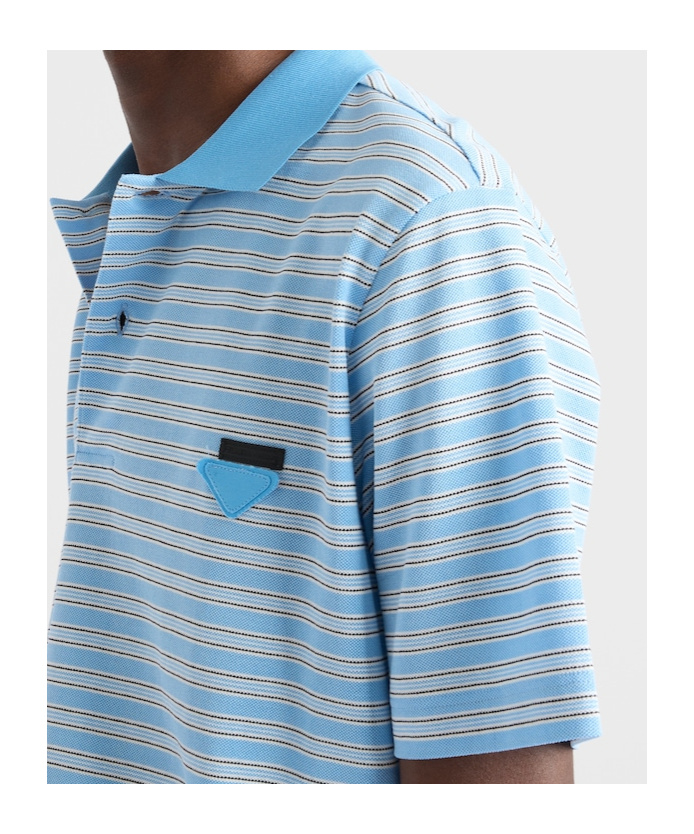 Prada Light Blue Striped Polo Shirt In Blue