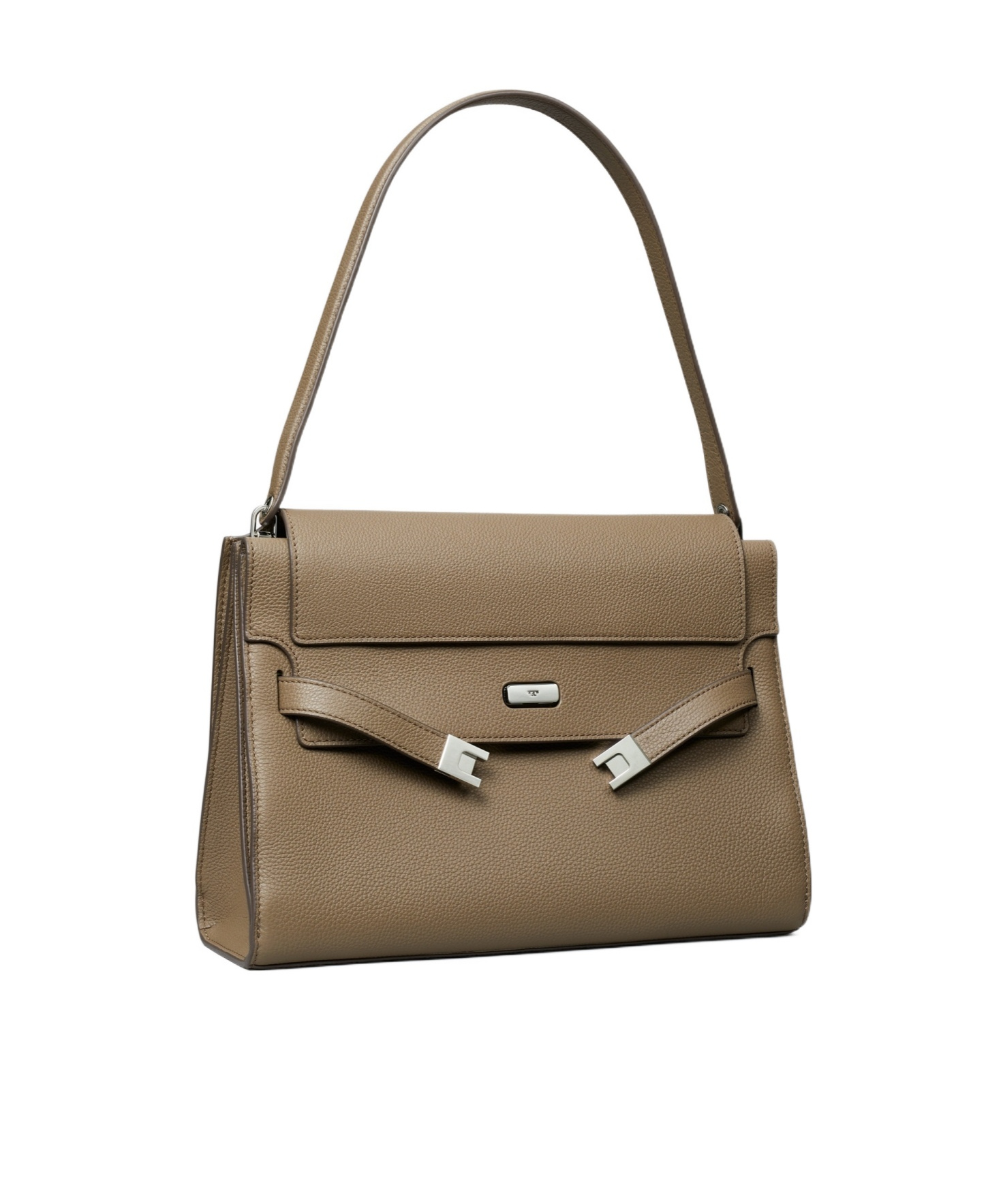 Tory Burch Lee Radziwill Pebble Leather Large Shoulder Bag In Gray