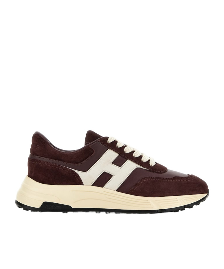 Hogan Coffee Brown Leather Sneakers With Memory Foam Insole In Burgundy