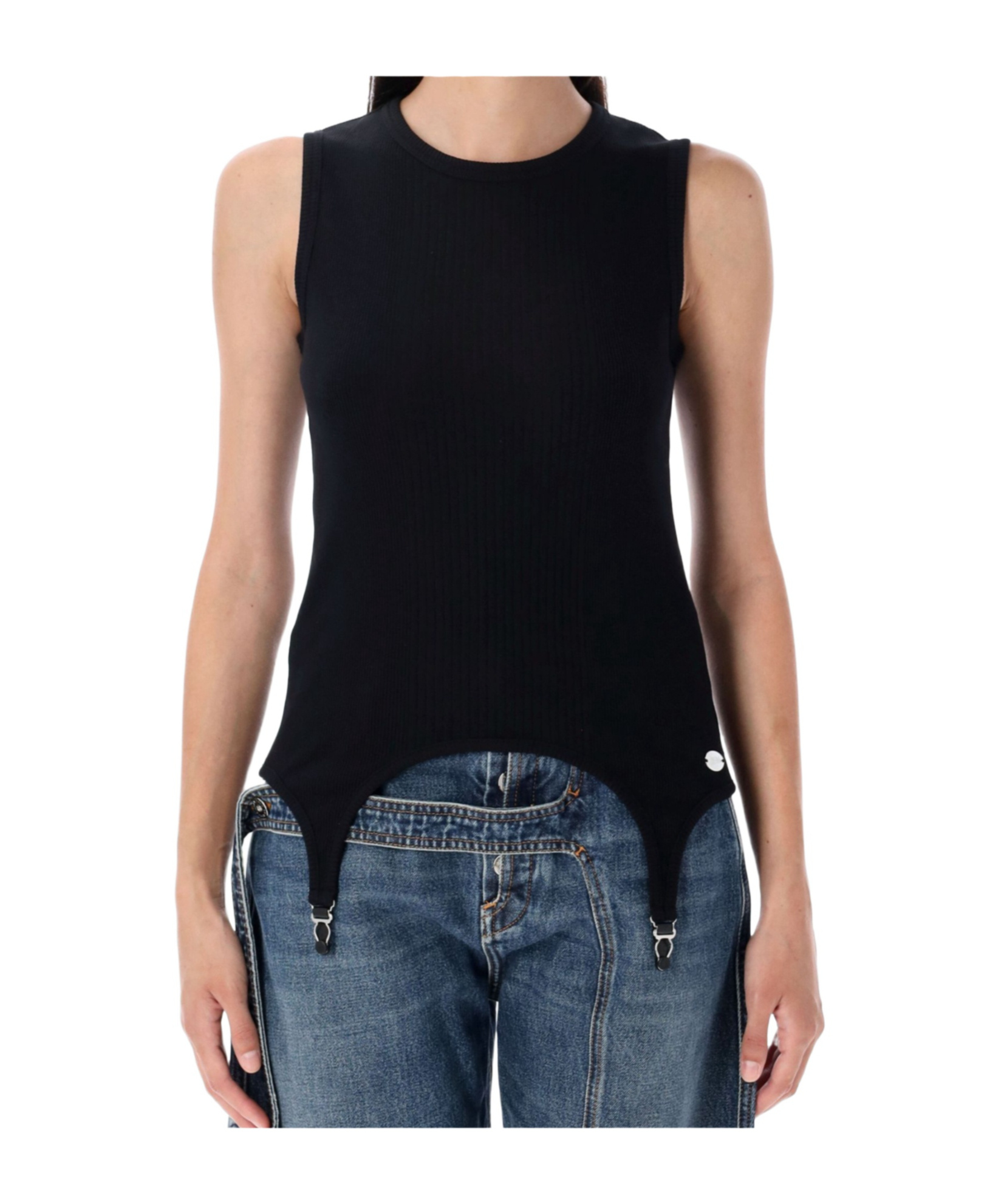 Jean Paul Gaultier Cotton Ribbed Tank Top With Lingerie Garter Clothing In Black