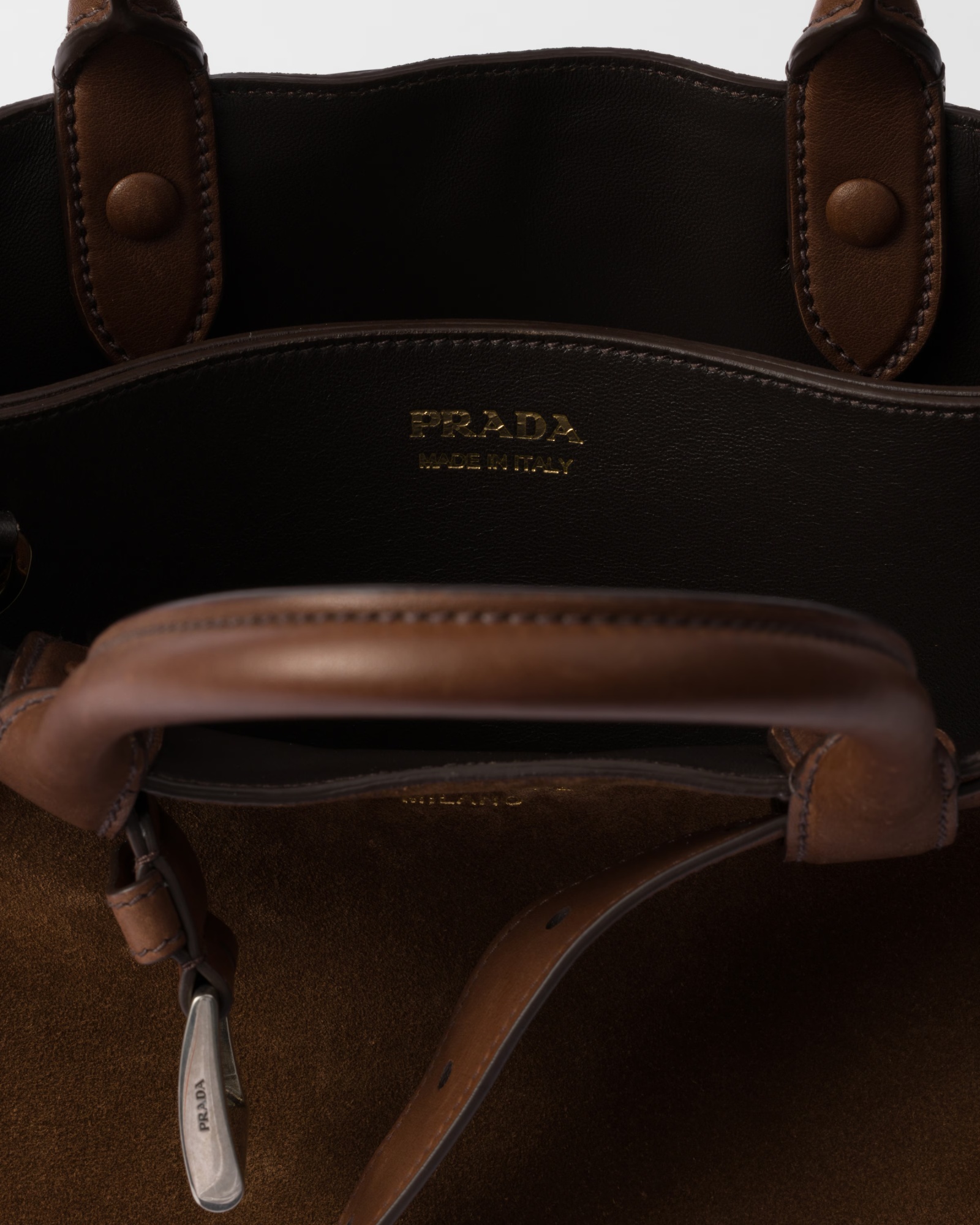 Prada Medium Buckle Belt-detail Suede Bag In Cocoa Brown