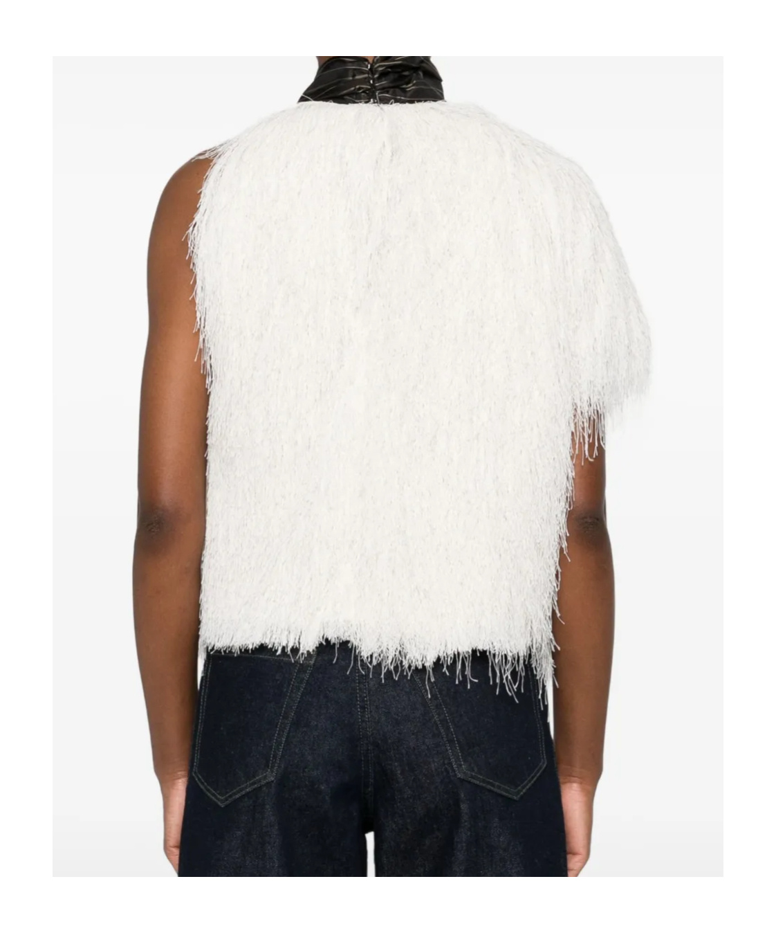 Dries Van Noten Asymmetric Sleeveless Top Fringe Detail In White