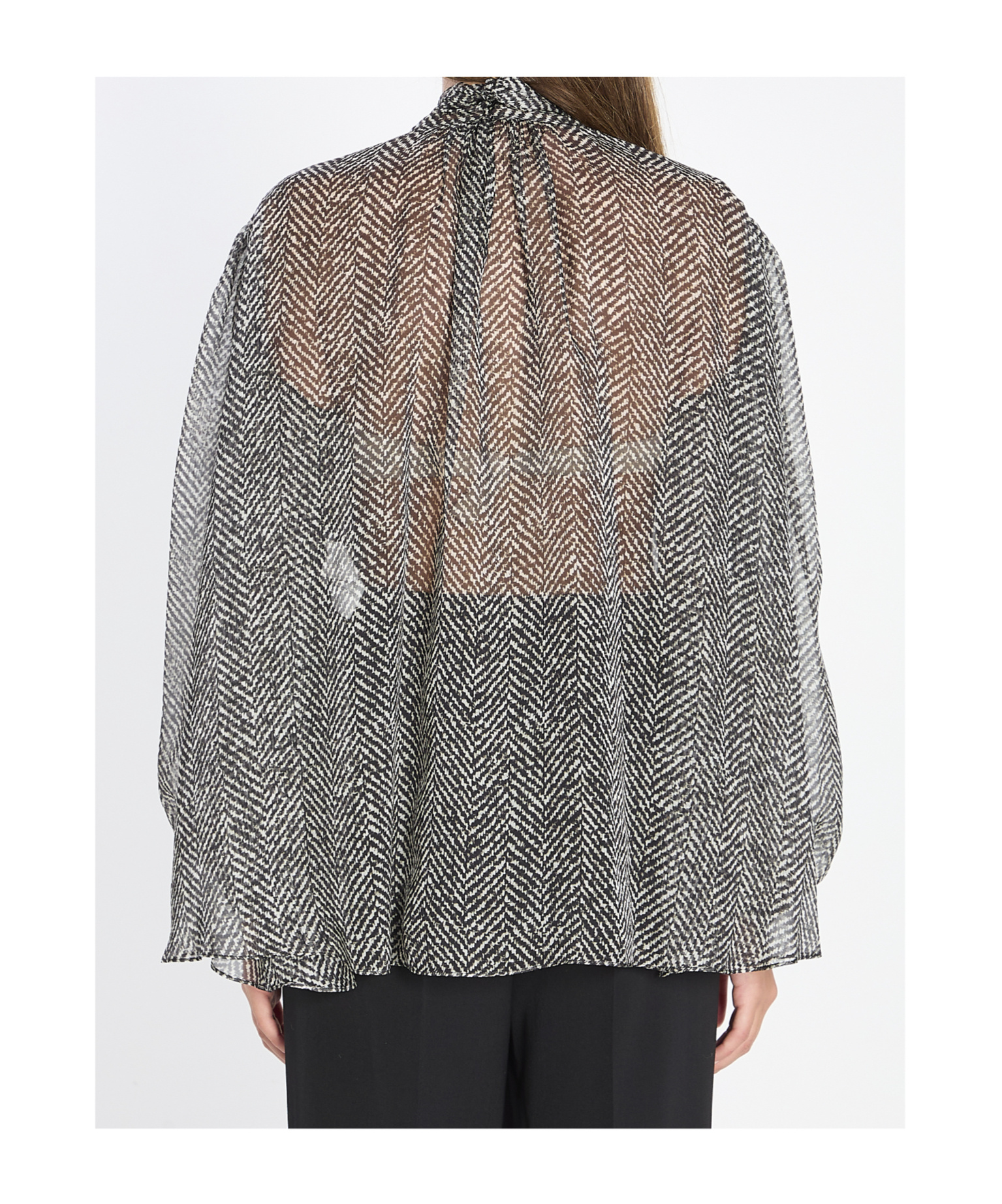 Dolce & Gabbana Dolce&gabbana Women Silk Chiffon Blouse With Chevron Print In Gray