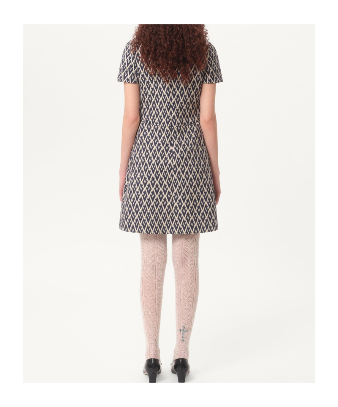 Valentino Womens Notte Crema Monogram-pattern Wool-jacquard Mini Dress In Black