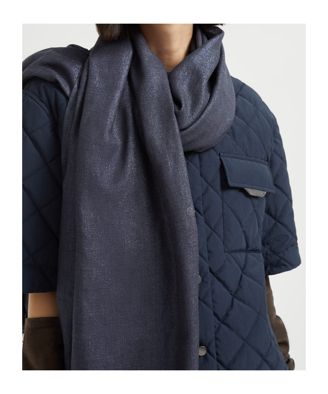 Brunello Cucinelli Cashmere And Silk Sparkling Scarf In Blue