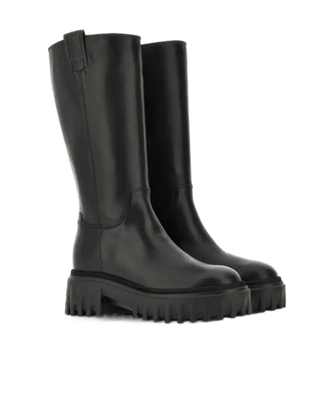 Hogan Knee-high Boots With Chunky Sole And Pull Tab In Black