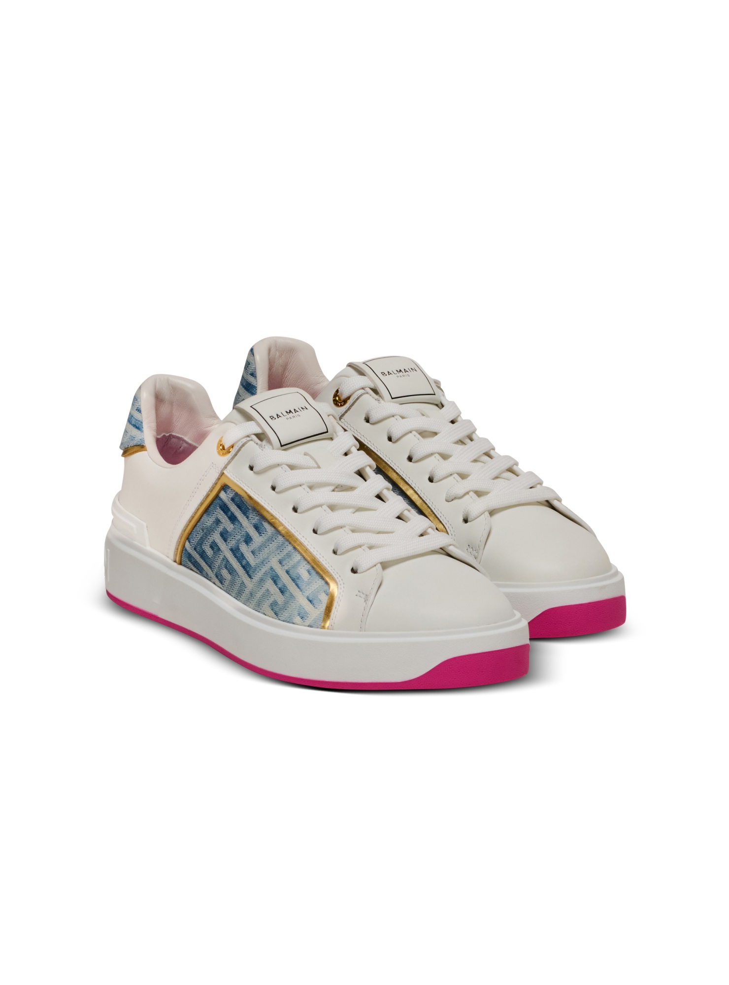 Balmain B-court Panelled Leather Sneakers In White