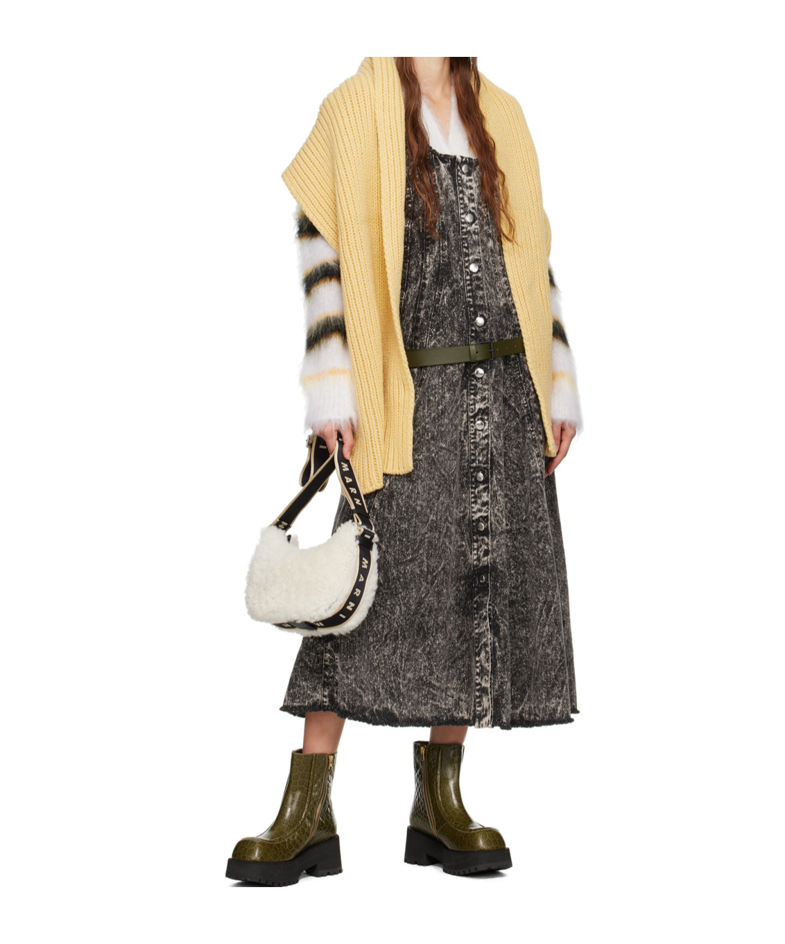 Marni Chunky Croc-effect Leather Chelsea Boots In Black