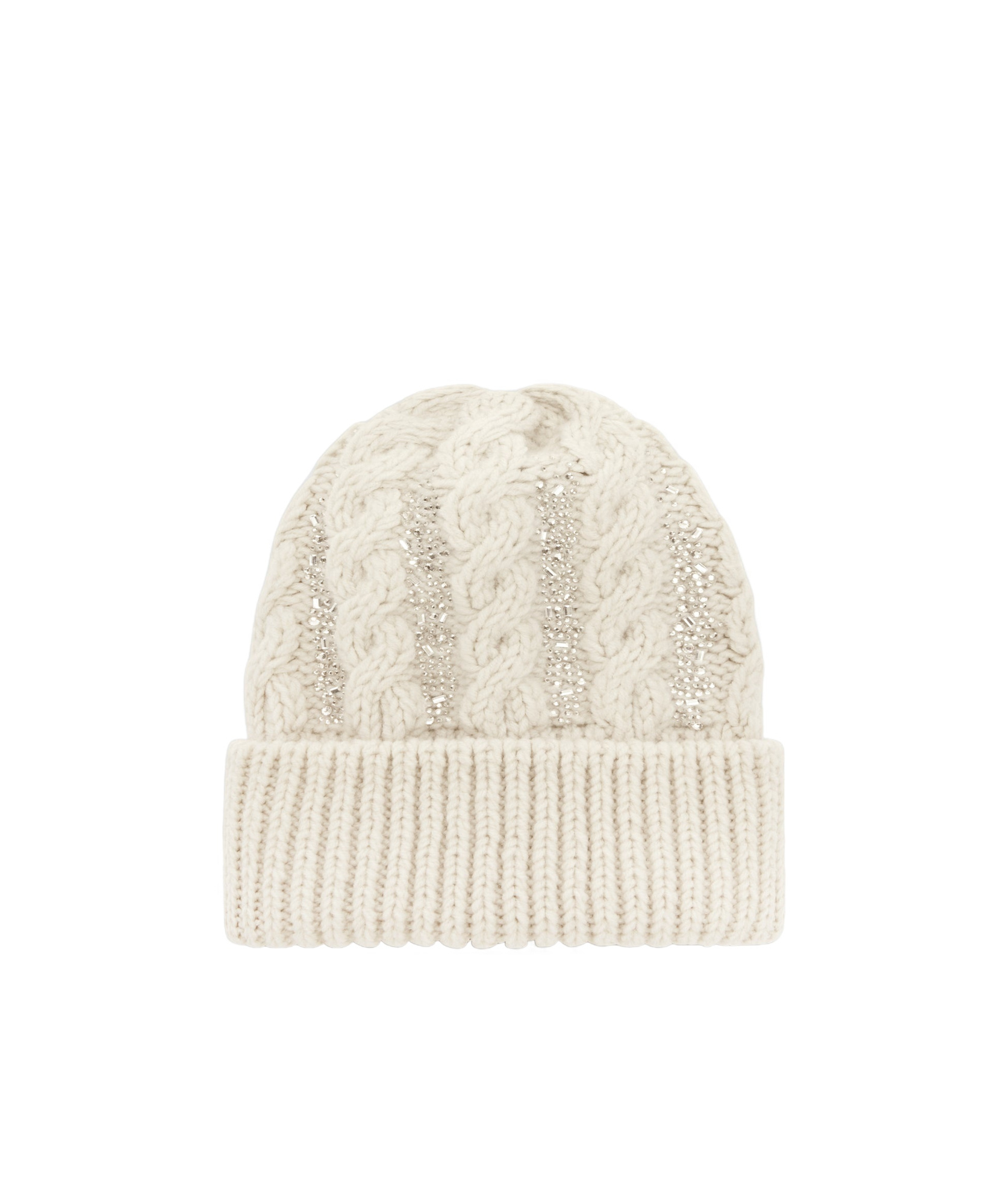 Ermanno Scervino Crystals Braided Beanie Hat In White