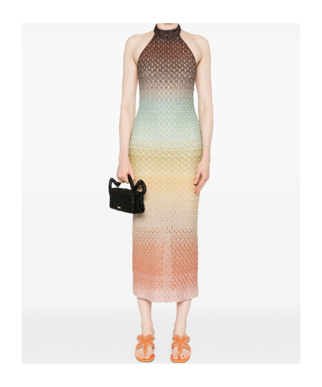 Missoni Multicolor Sleeveless Dress With Halterneck And Faded Effect In Viscose Blend Woman In Nude
