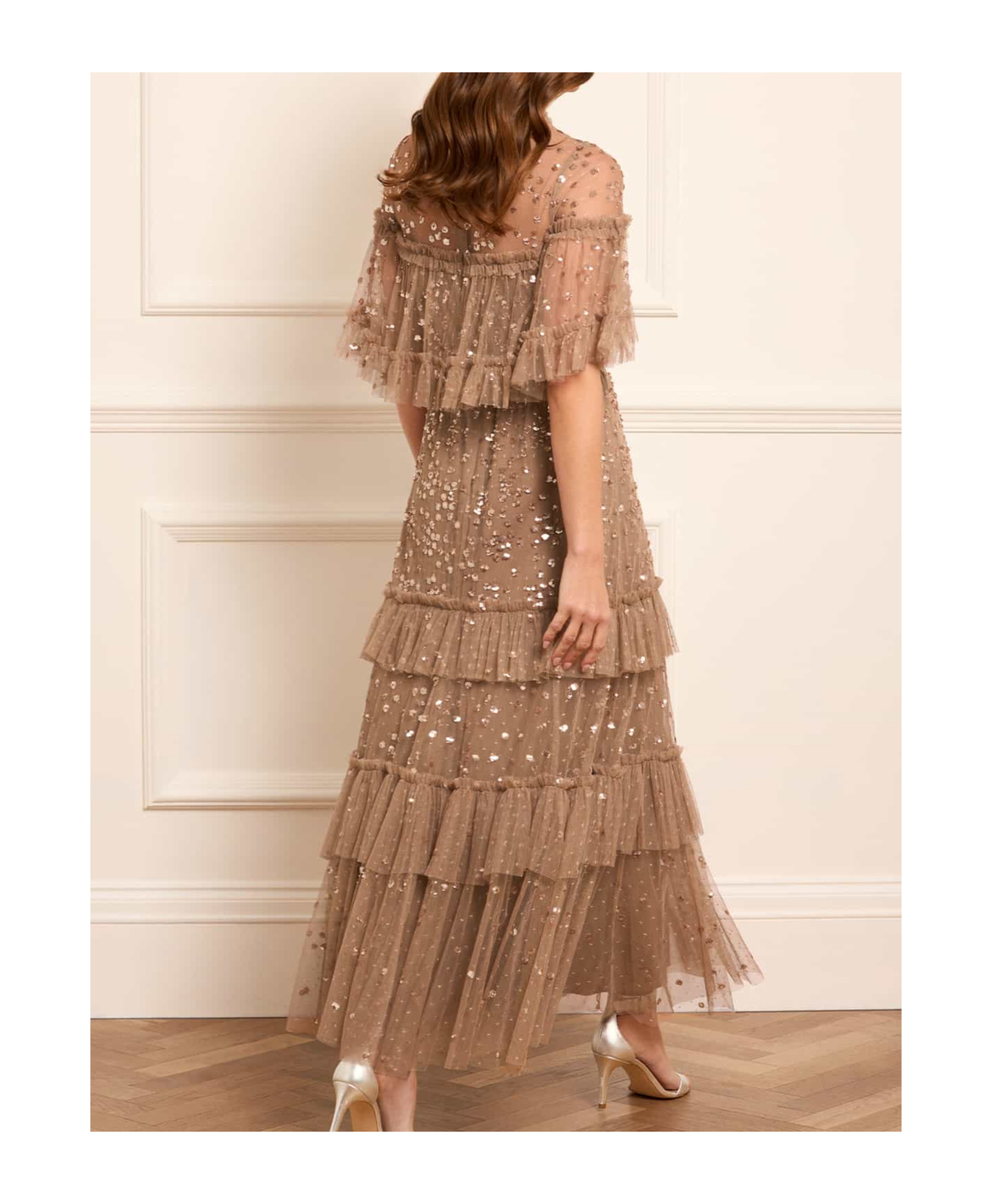 Needle & Thread Layered Cape Dress In Brown