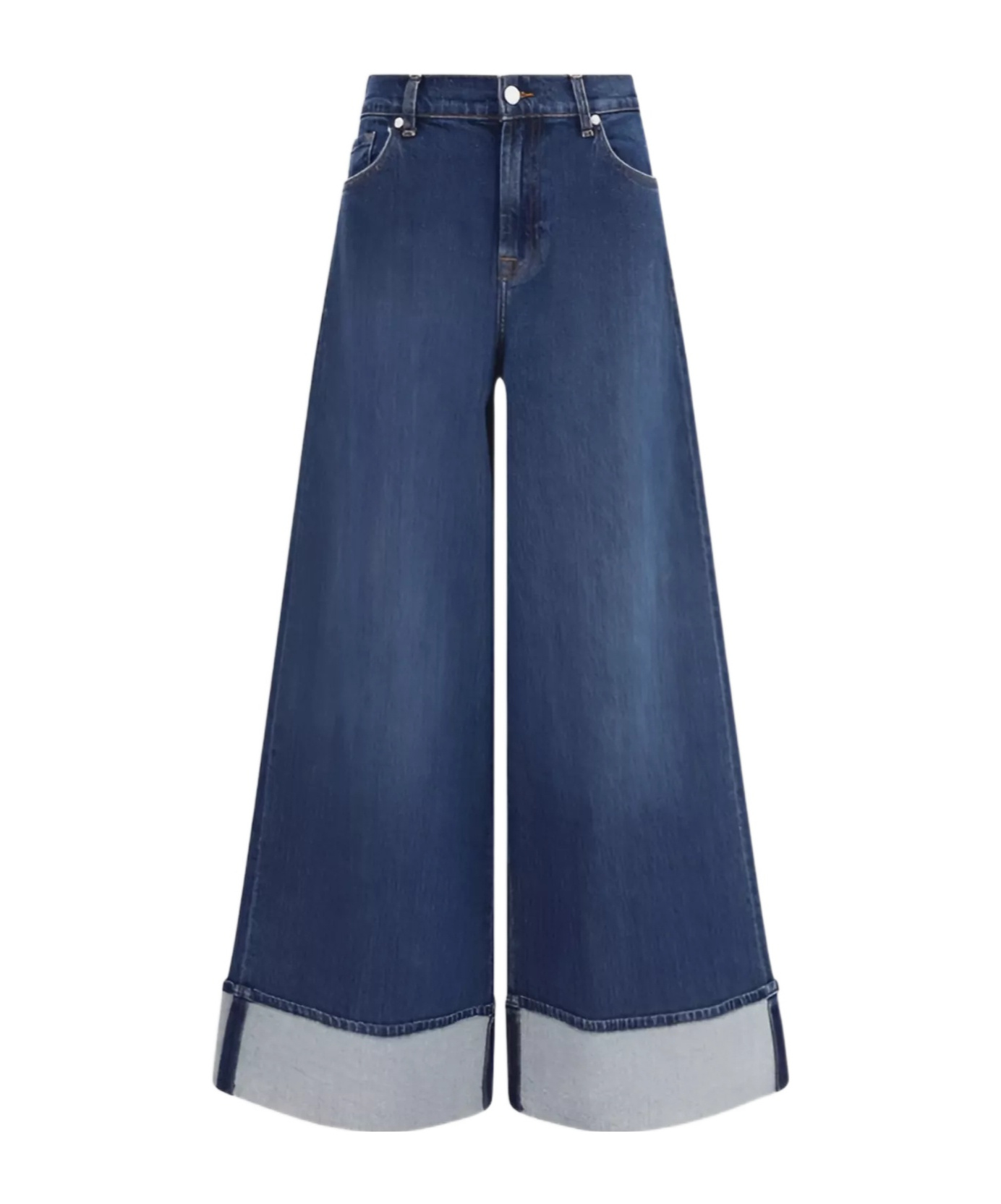 7 For All Mankind Wide-leg Denim Trousers Folded Cuffs In Blue
