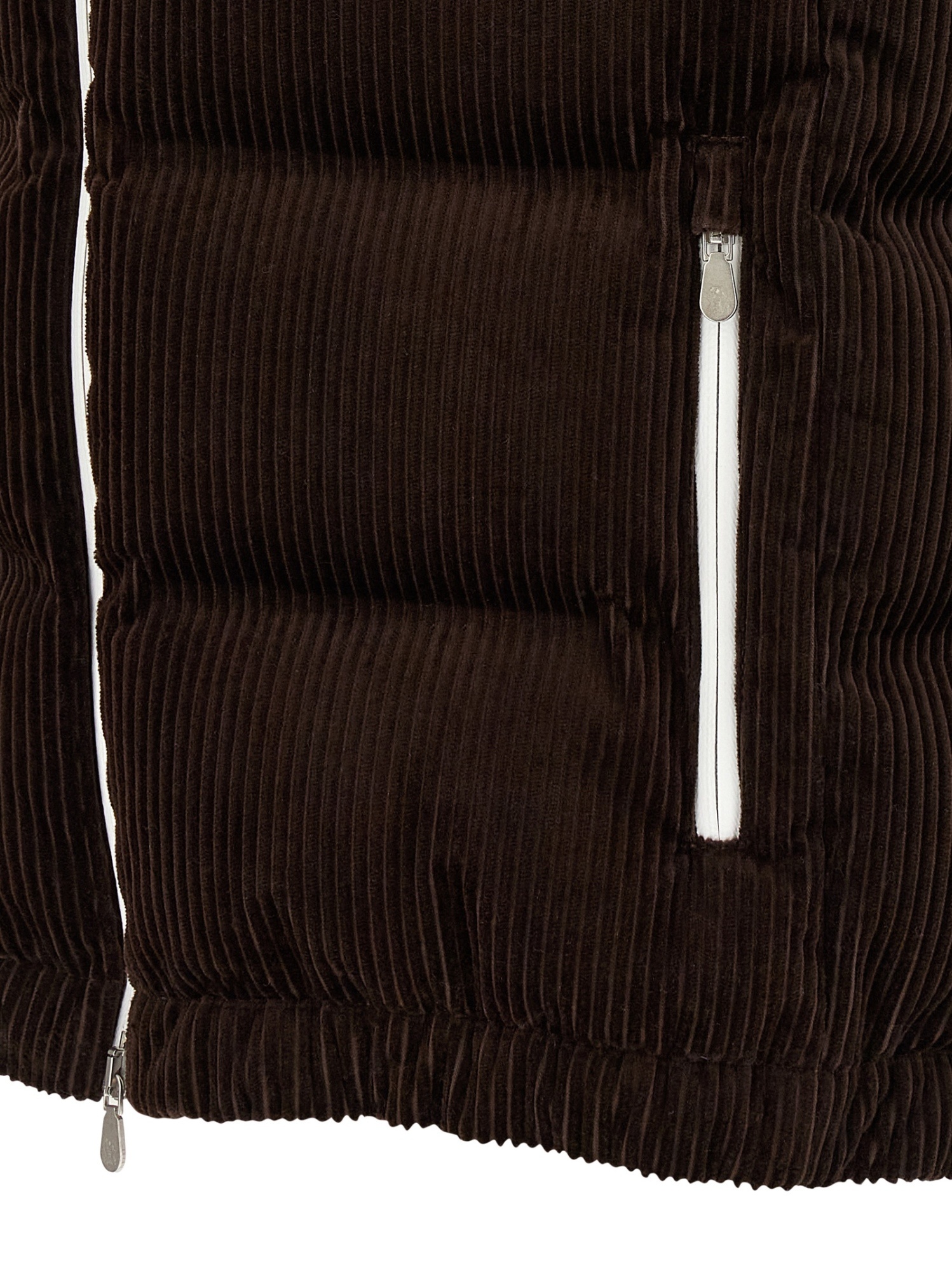Brunello Cucinelli Velvet Padded Hooded Sleeveless Gilet In Brown