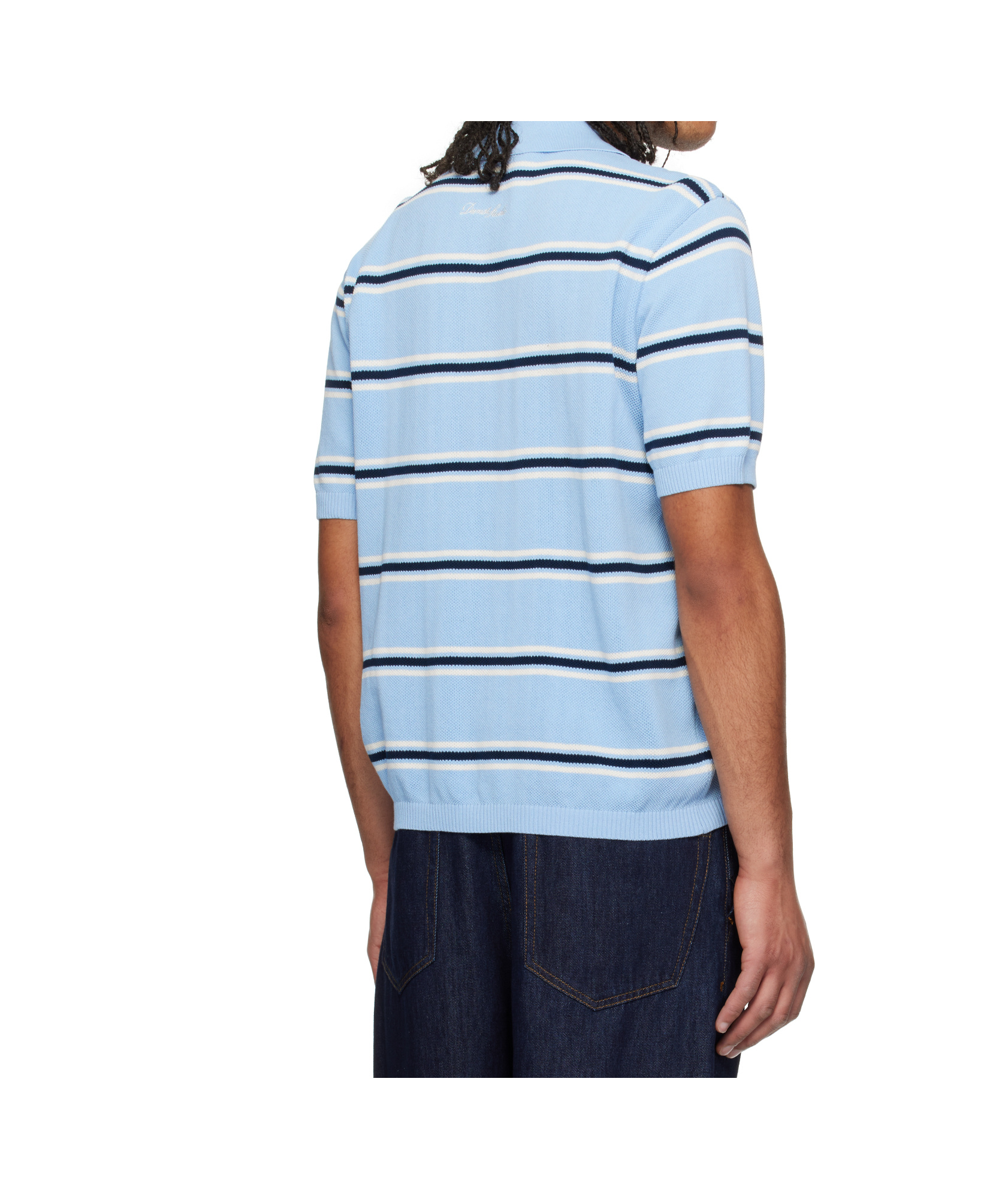 Dunst Light Blue Polo Shirt With All-over Striped Motif And Ribbed Edges