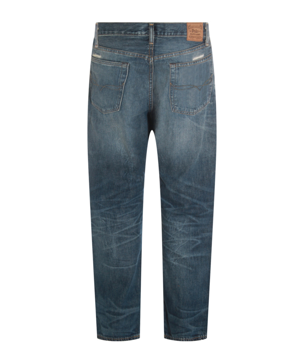 Polo Ralph Lauren Casual Straight Leg Trousers With Distressed Finish In Blue