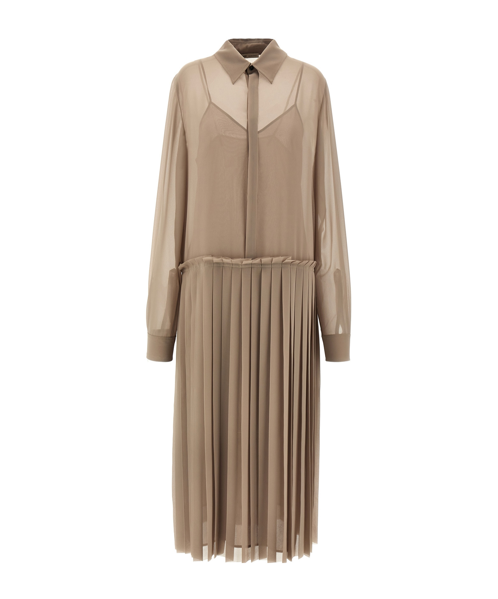 Ami Alexandre Mattiussi Pleated Midi Shirt Dress In Nude