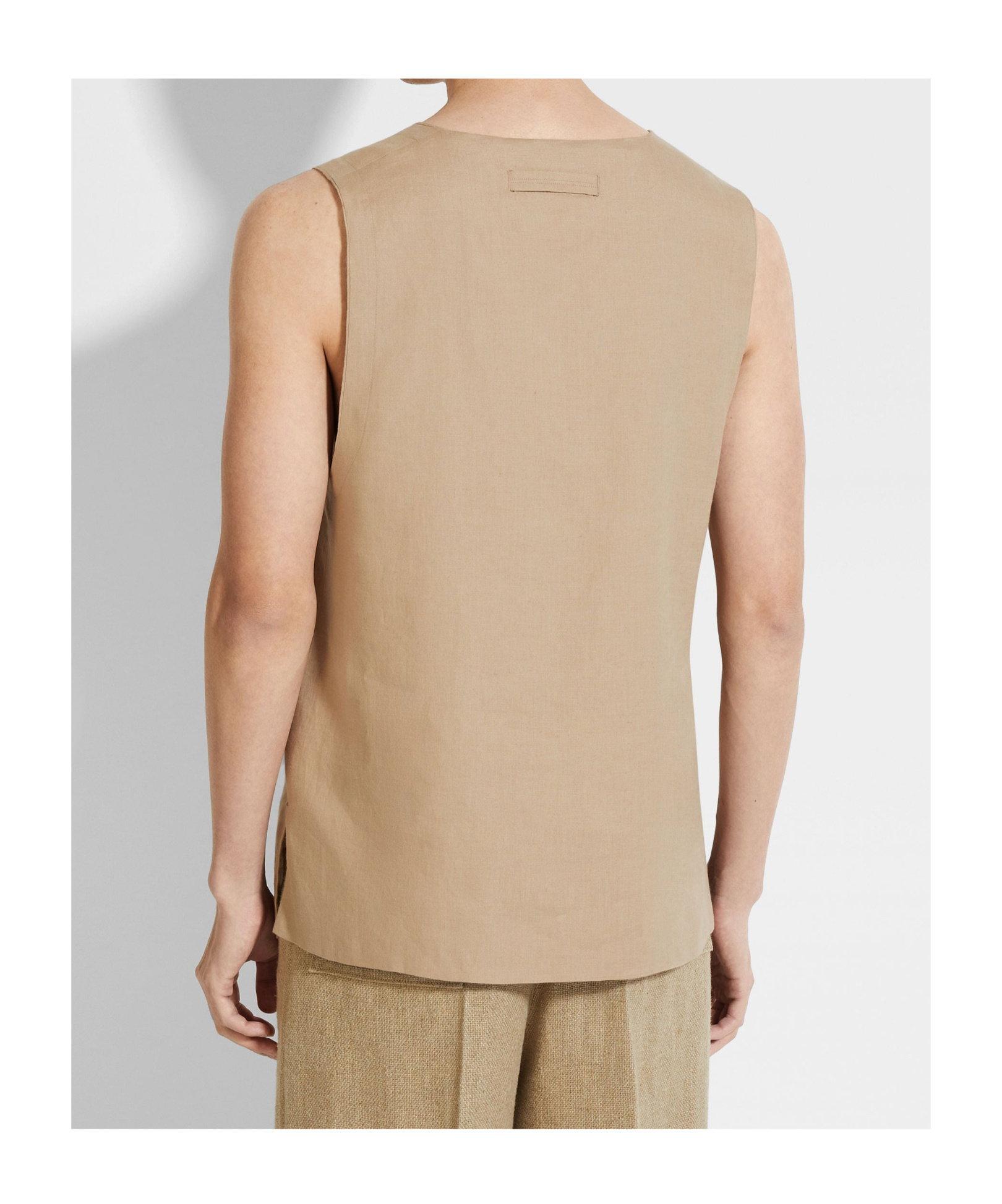 Zegna Light Taupe Oasi Lino Tank Shirt In Brown