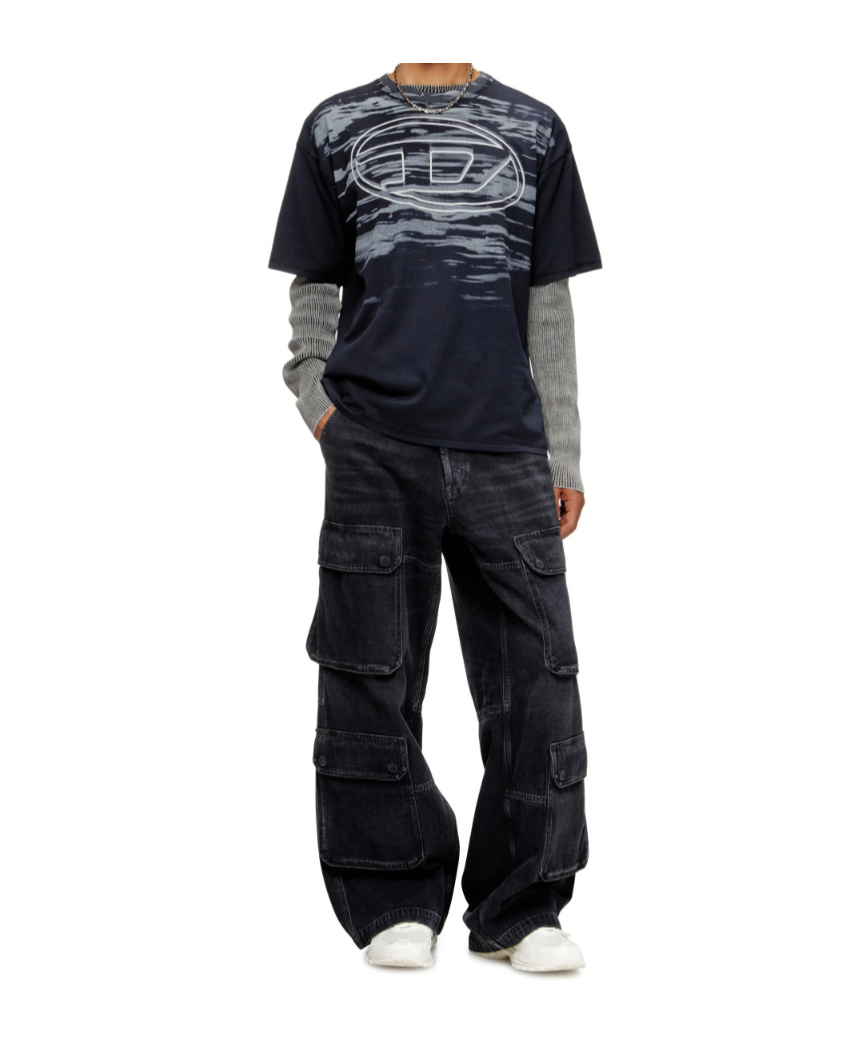 Diesel Cotton T-shirt With Oval D Print In Blue