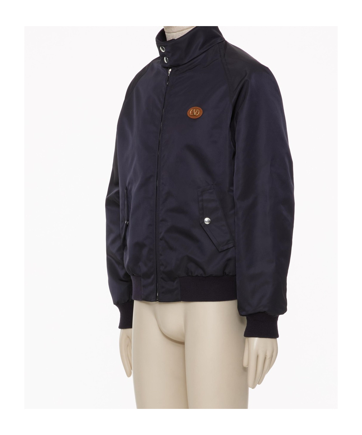Valentino Nylon Bomber With Leather Patch And Vlogo Detail In Black