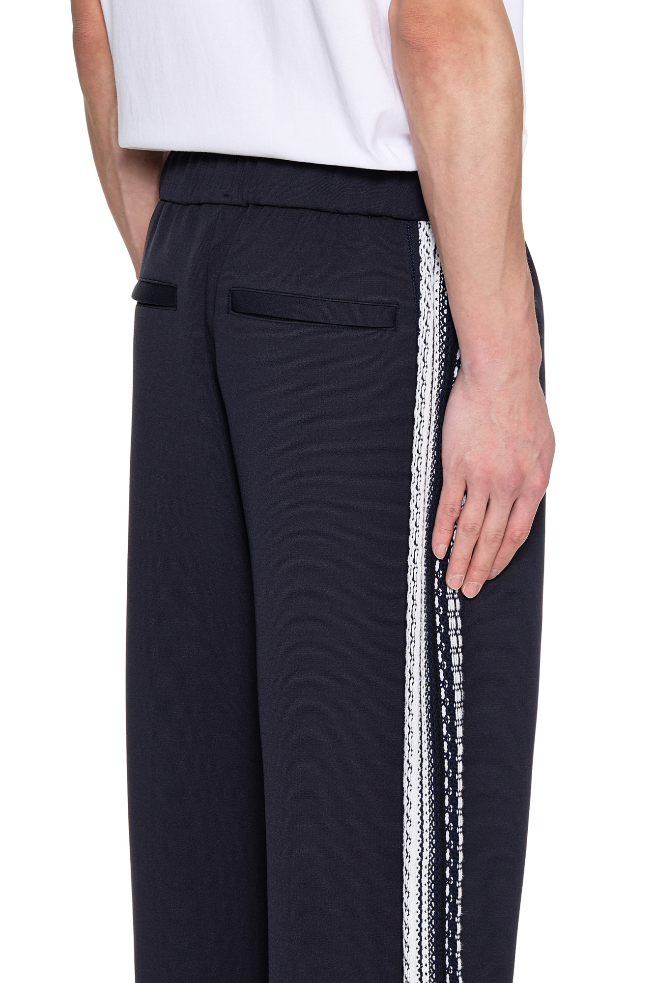 Wooyoungmi Navy Knit Detail Track Pants In Navy Blue