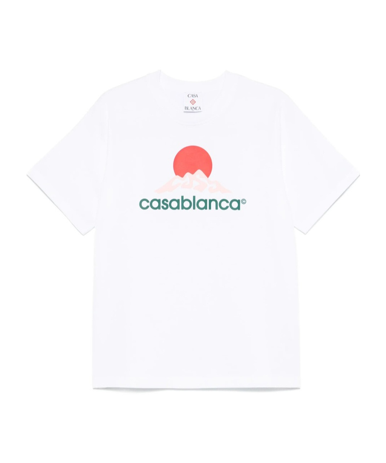 Casablanca White Crewneck T-shirt With Logo On The Front In Green