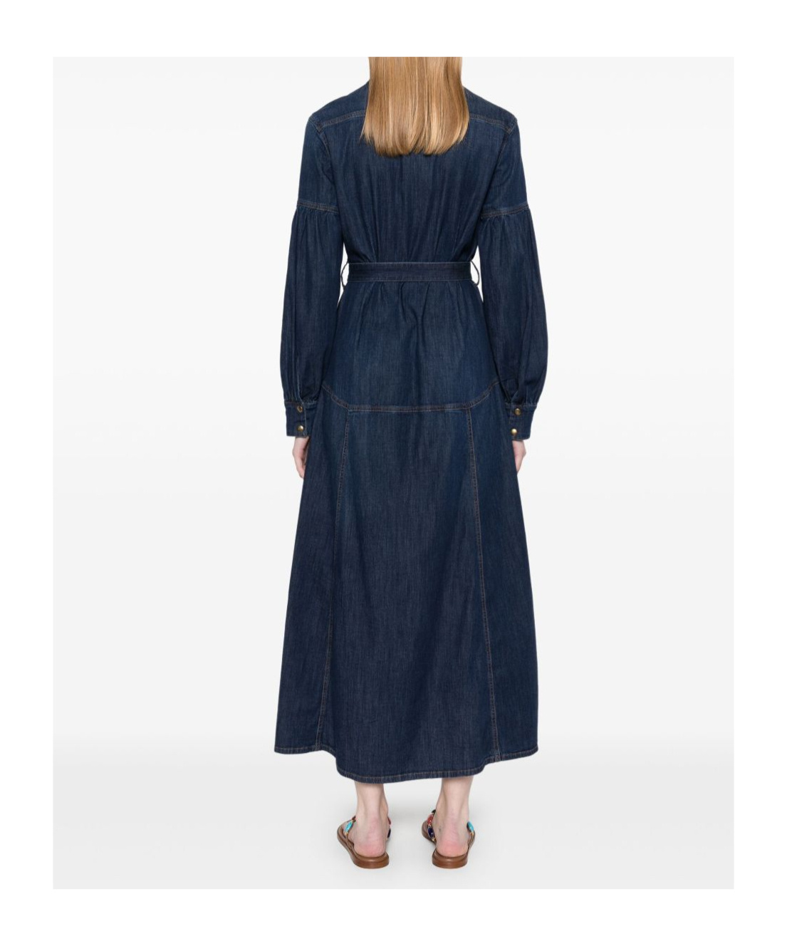 Twinset Denim Midi Dress In Blue With Belted Waist