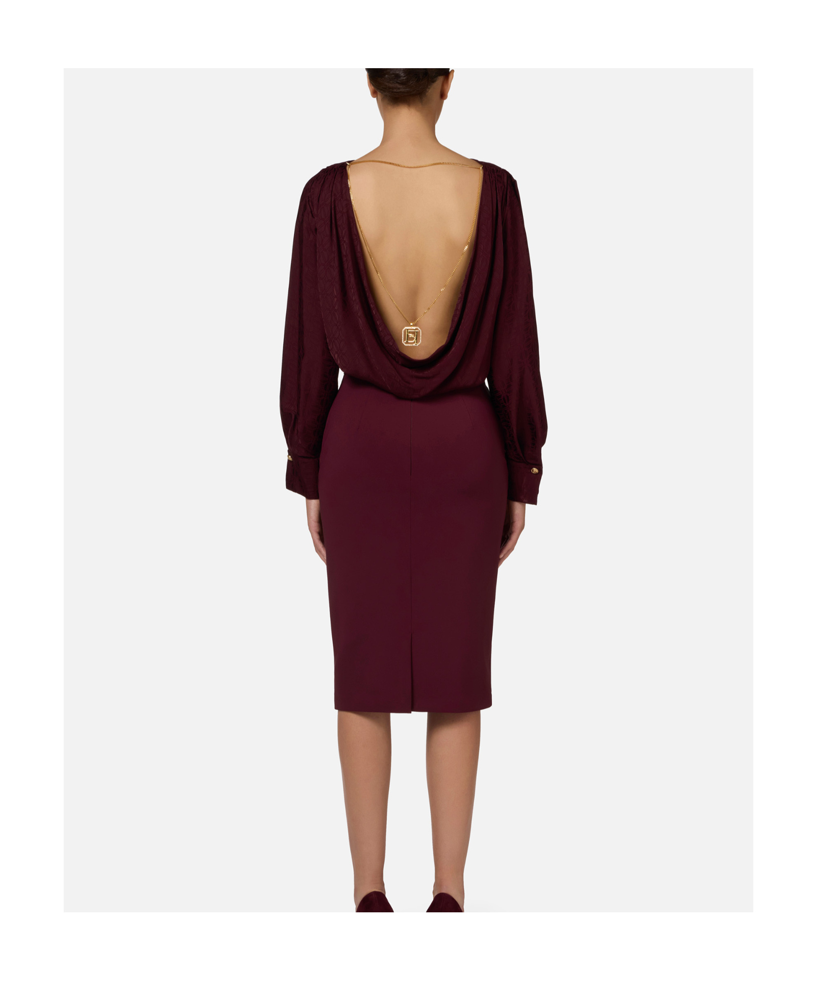 Elisabetta Franchi Jacquard Satin Bodysuit In Brown