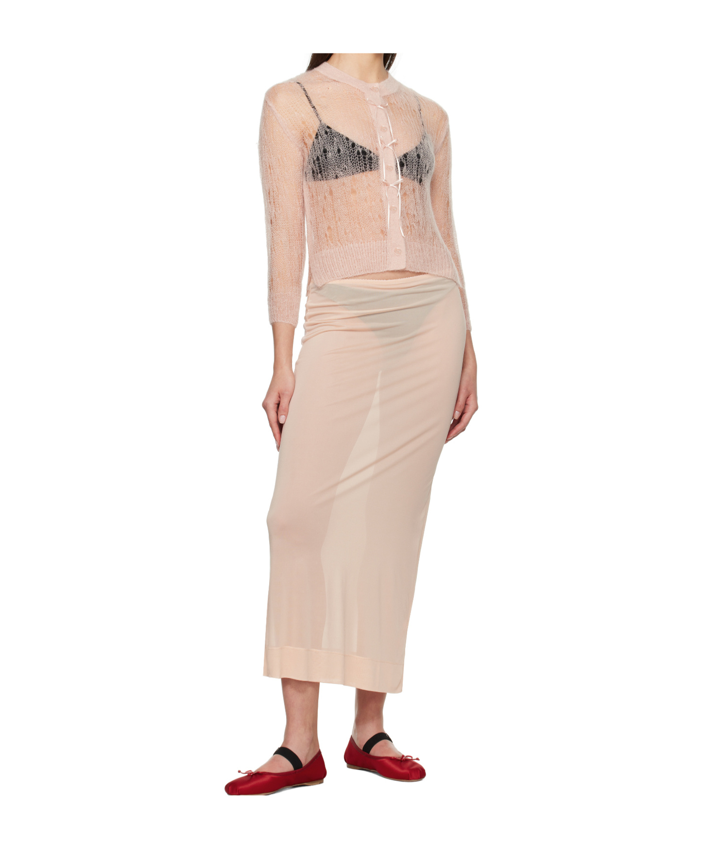 Simone Rocha Cropped Long Sleeve Cardigan In Pink