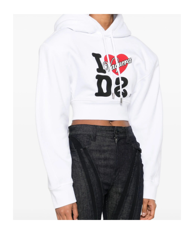 Dsquared2 Vaquera Gimy Dean Cropped Jersey Hoodie In Multi