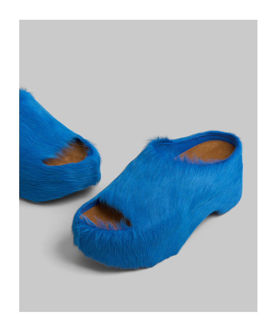 Marni Calf-hair Platform Mules In Blue