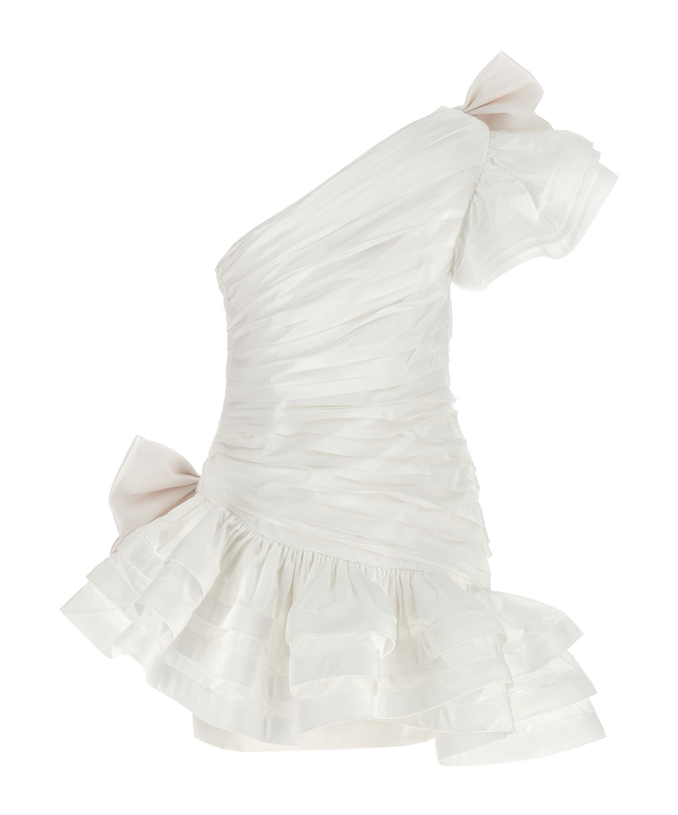 Alessandra Rich Taffeta Ruffled Bows Mini Dress In White