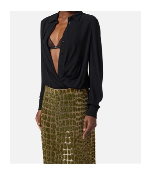 Elisabetta Franchi Twist-front Button Bodysuit In Black