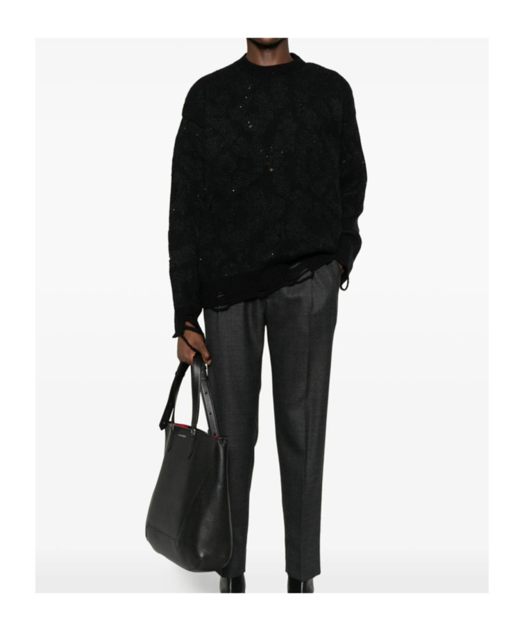 Laneus Distressed-finish Sweater In Black