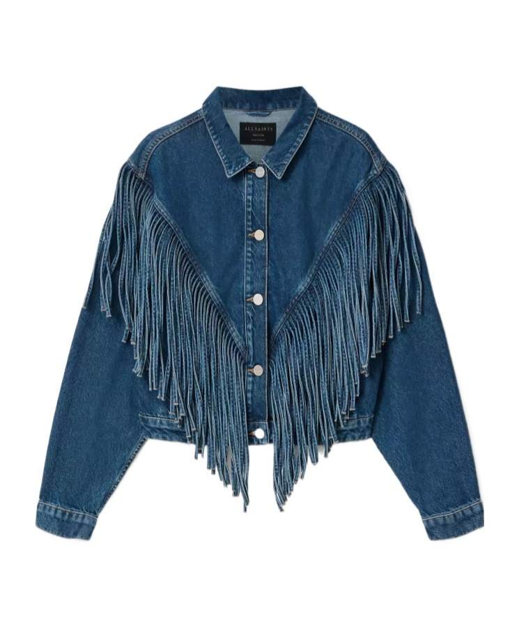 Allsaints Fringed Denim Jacket In Purple