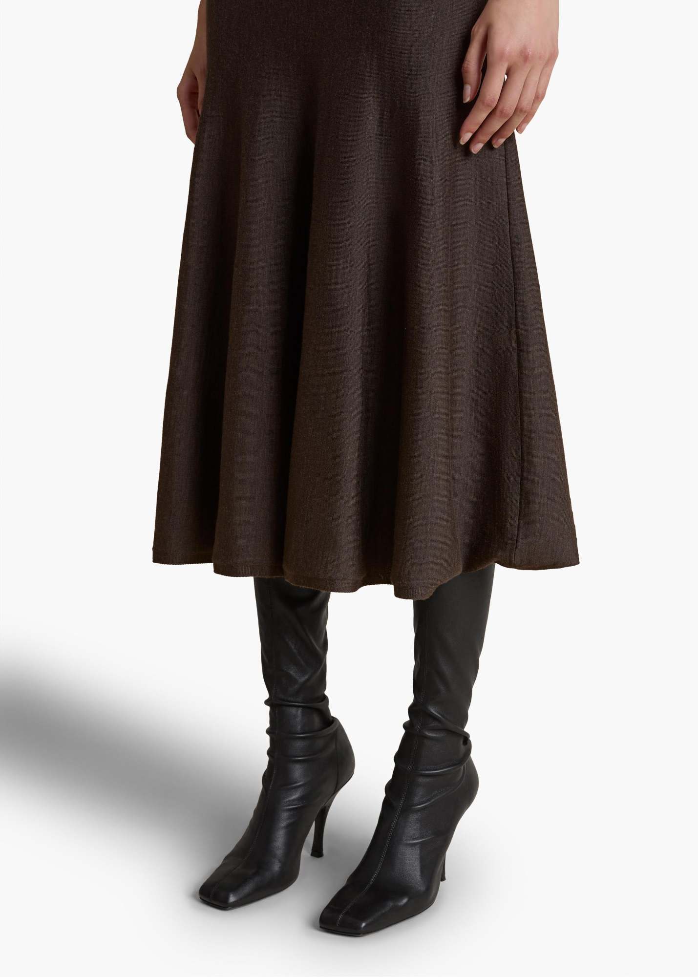 Khaite Mayu Fine Wool Blend Knit Midi Skirt In Black
