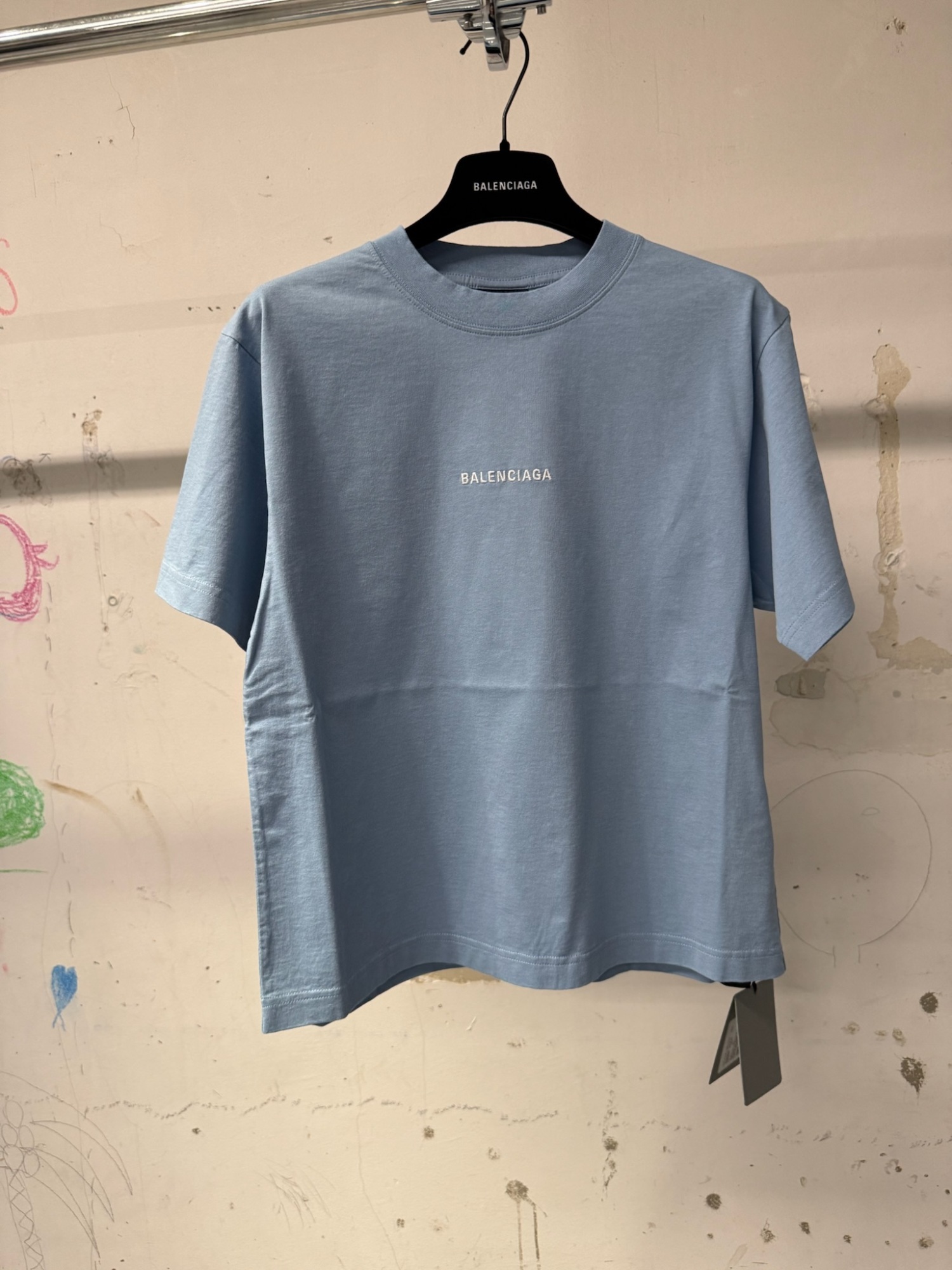 Balenciaga Logo Embroidered Cotton Jersey T-shirt In Blue