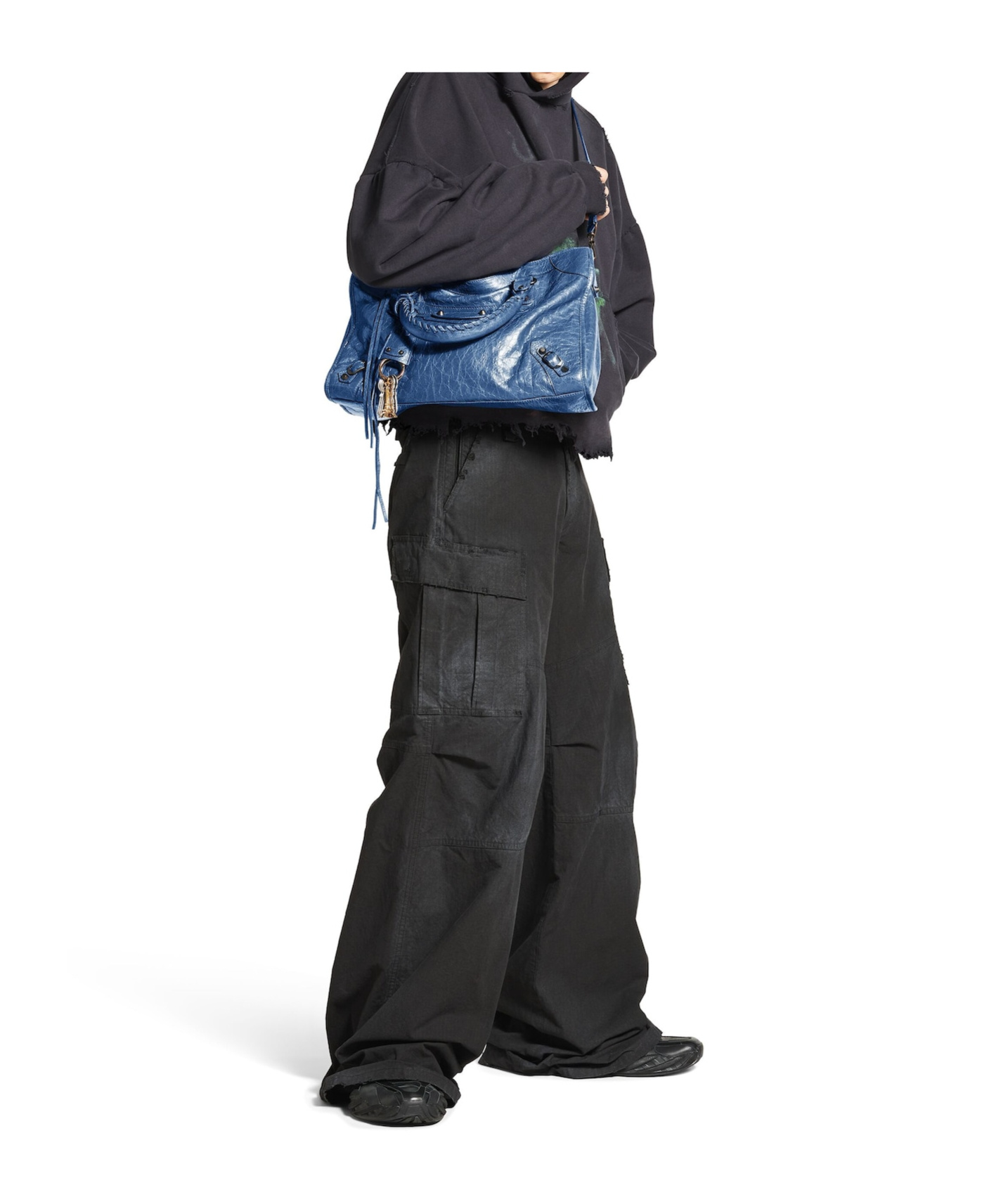 Balenciaga Le City Medium Crinkled Leather Top-handle Bag In Mineral Blue