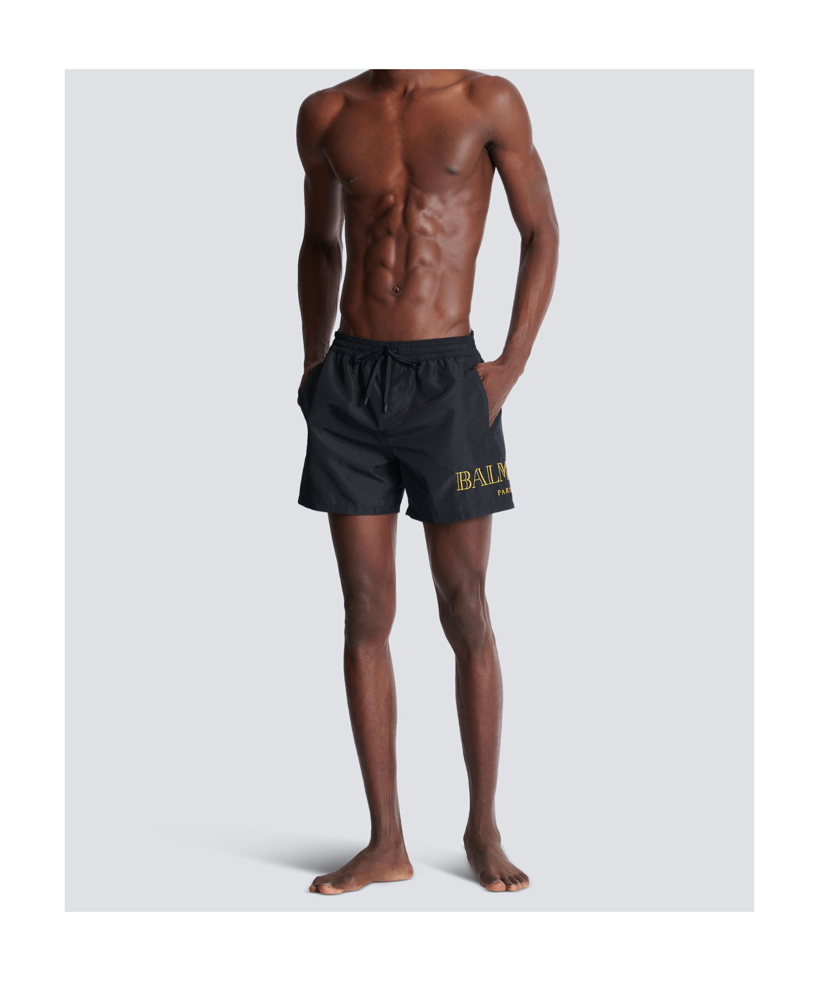 Shop Balmain Logo Swim Shorts In Black