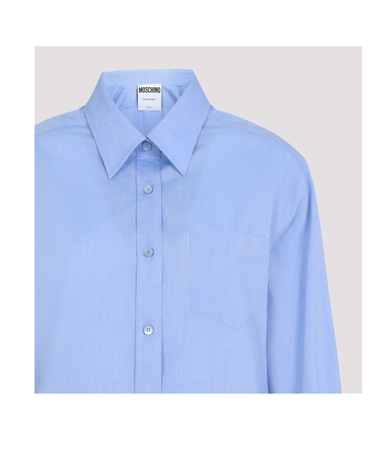 Moschino Cotton Shirt With Chest Pocket And Elastic Waistband In Blue