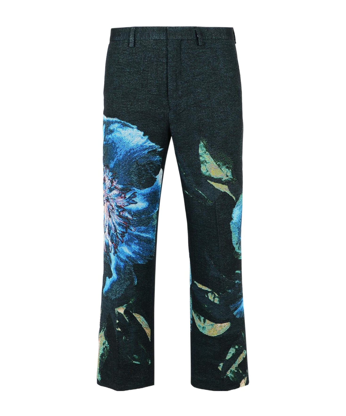 Dries Van Noten Floral Pattern Cotton Blend Trousers In Black