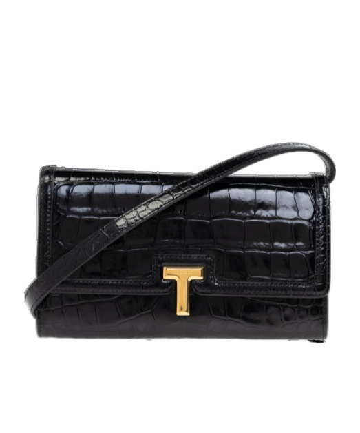 Tom Ford Mini Shoulder Bag In Stamped Crocodile Calf Leather In Black