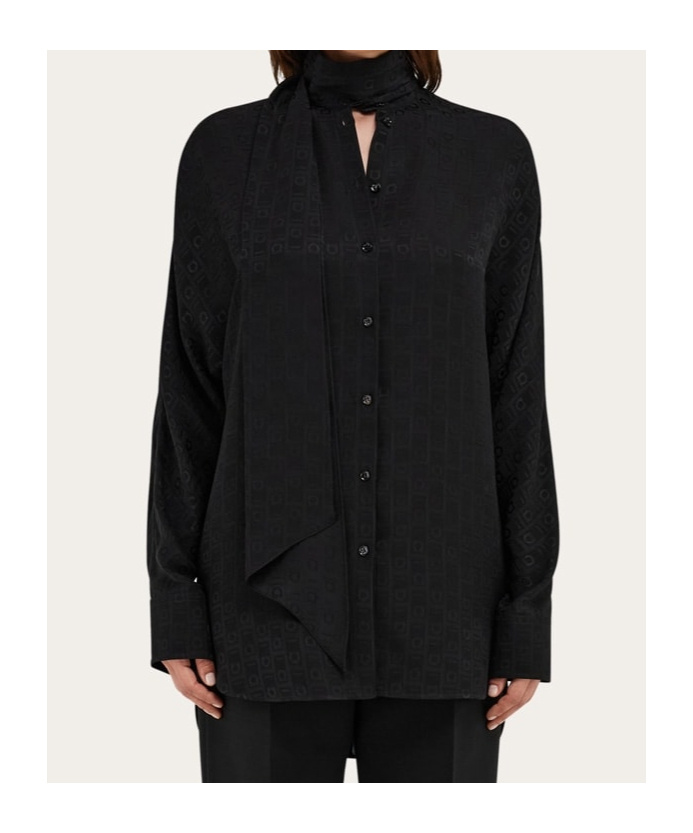Ferragamo Sash-collar Silk Blouse In Black