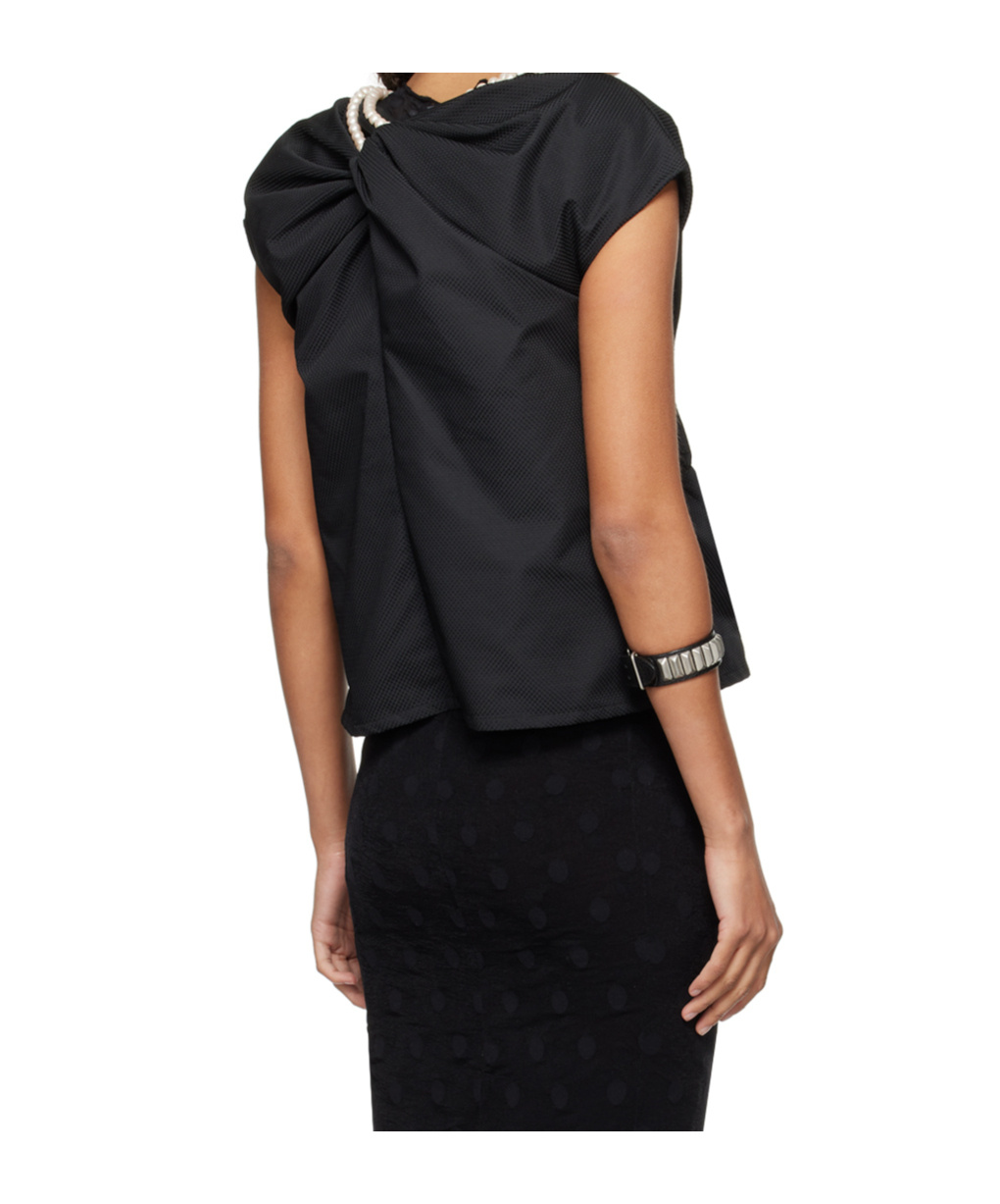 Junya Watanabe Draped Back Top With Bow And Pearls In Black