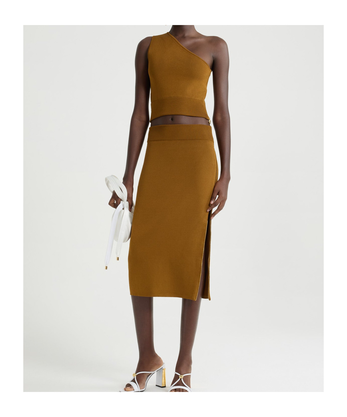 Patou One-shoulder Knit Top In Caramel Color