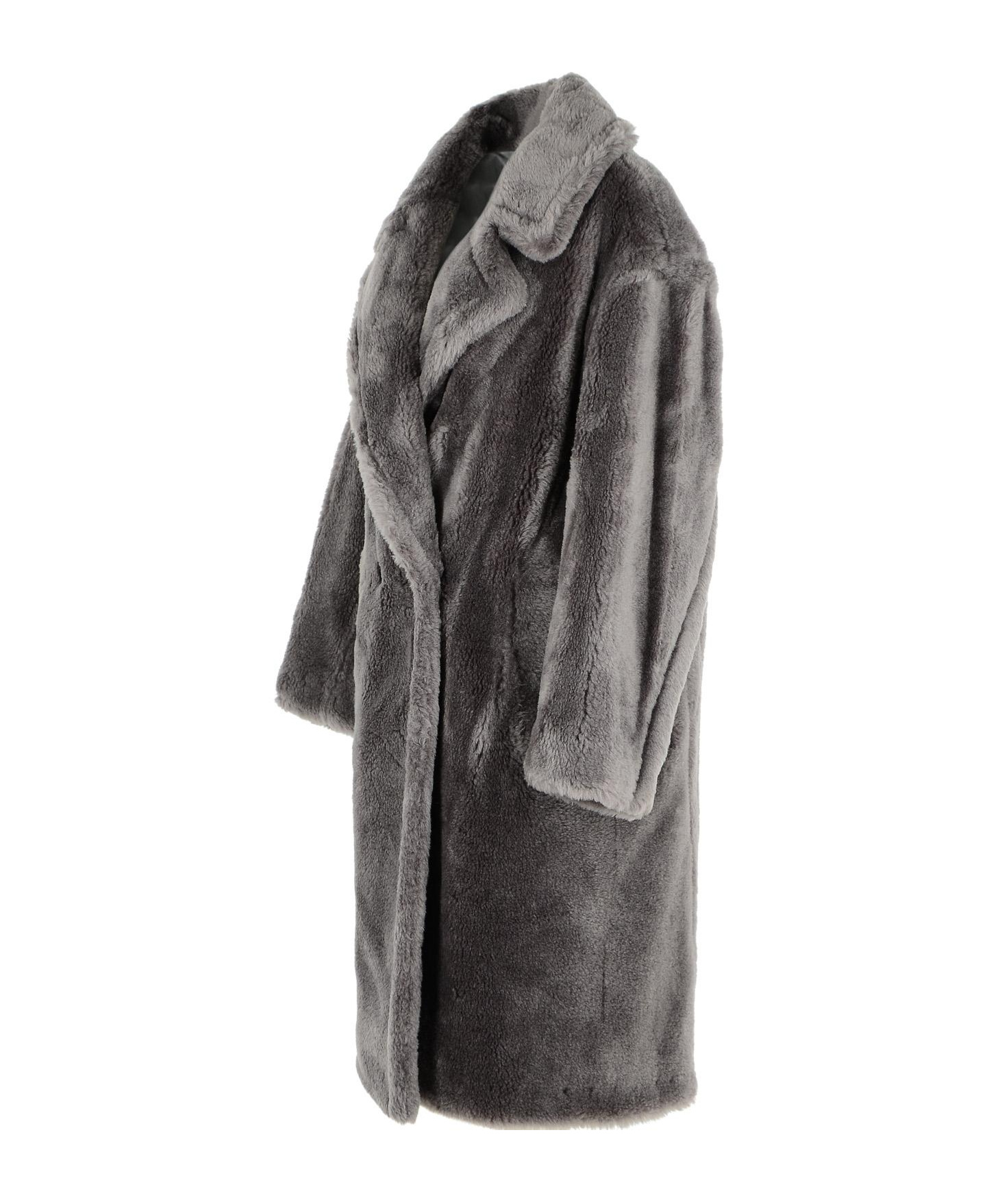 Stand Studio Long Sleeve Wool Coat With Faux Fur In Gray