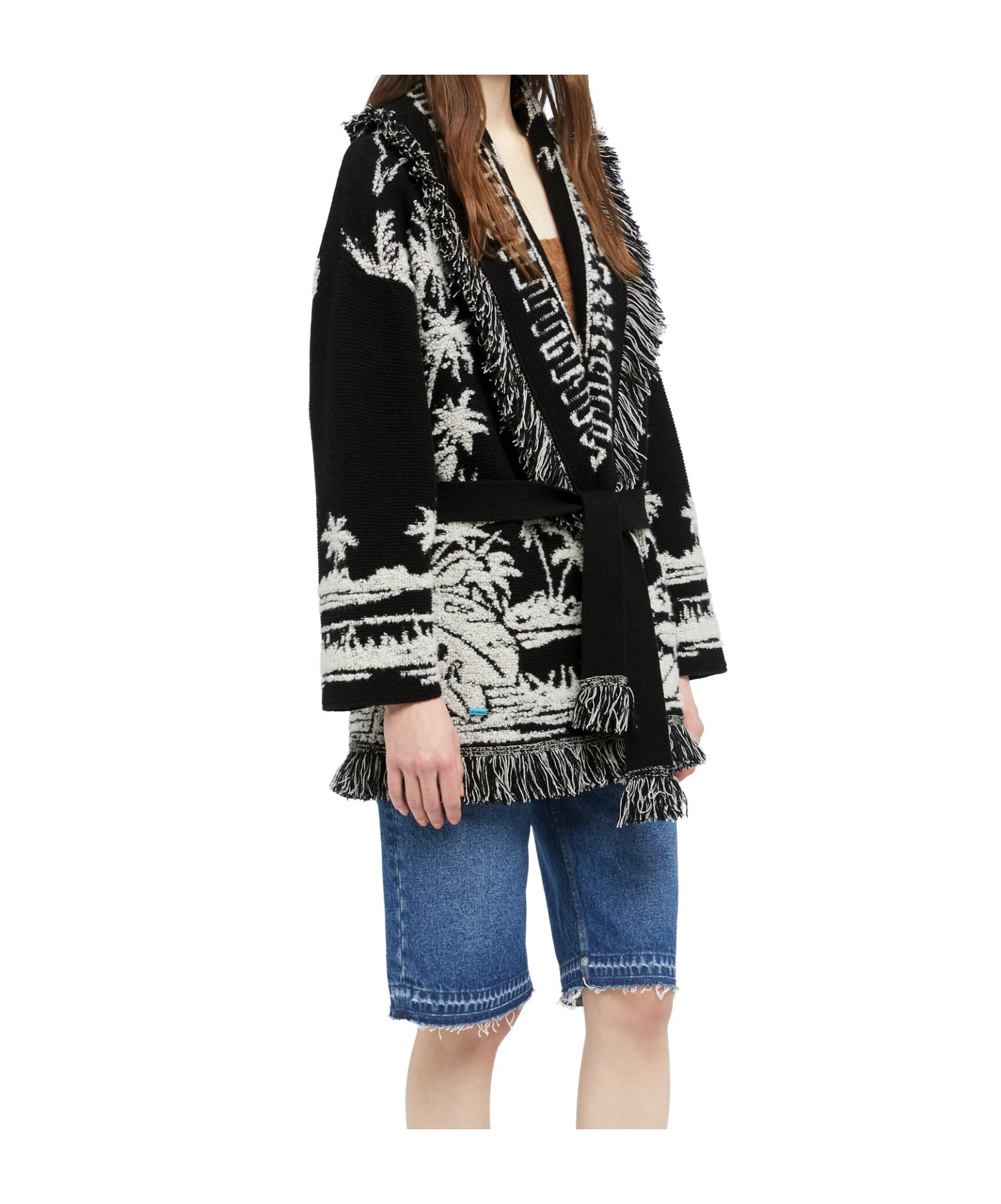 Alanui Palm Grove Tales Fringe Cardigan In Black