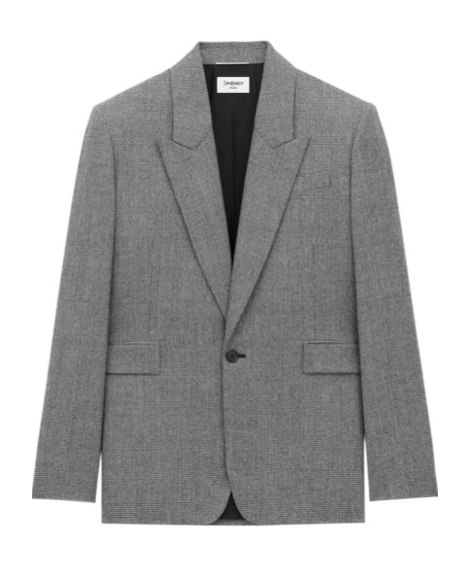 Saint Laurent Jacket In Prince Of Wales Wool Flannel In Gray