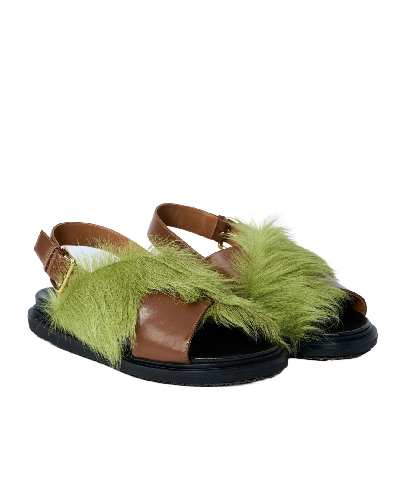 Marni Calf-hair Sandals In Green